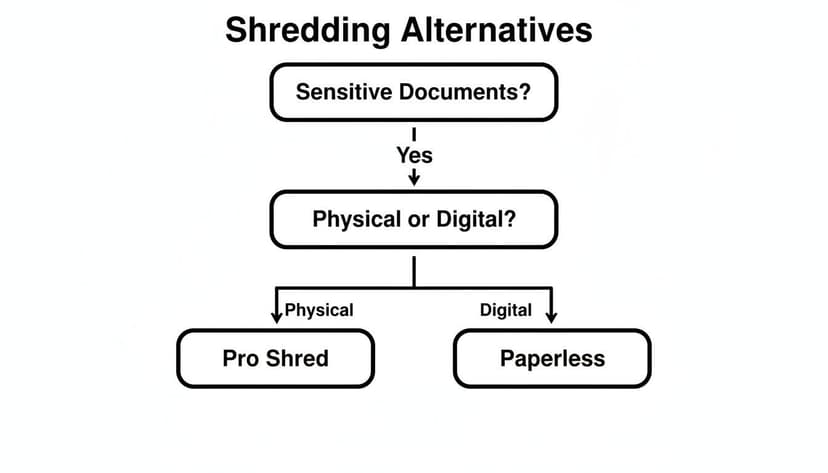 A flowchart illustrating shredding alternatives for sensitive documents, distinguishing between physical and digital options.