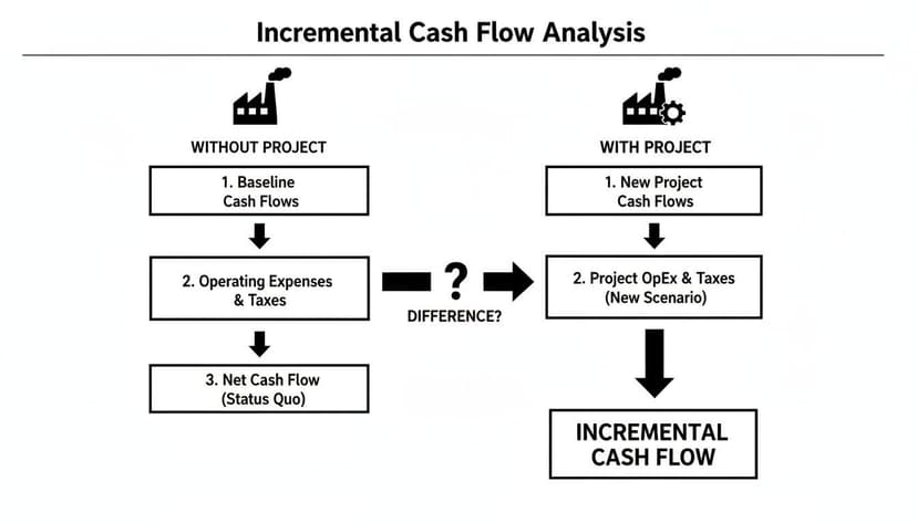 Flowchart illustrating incremental cash flow analysis, comparing