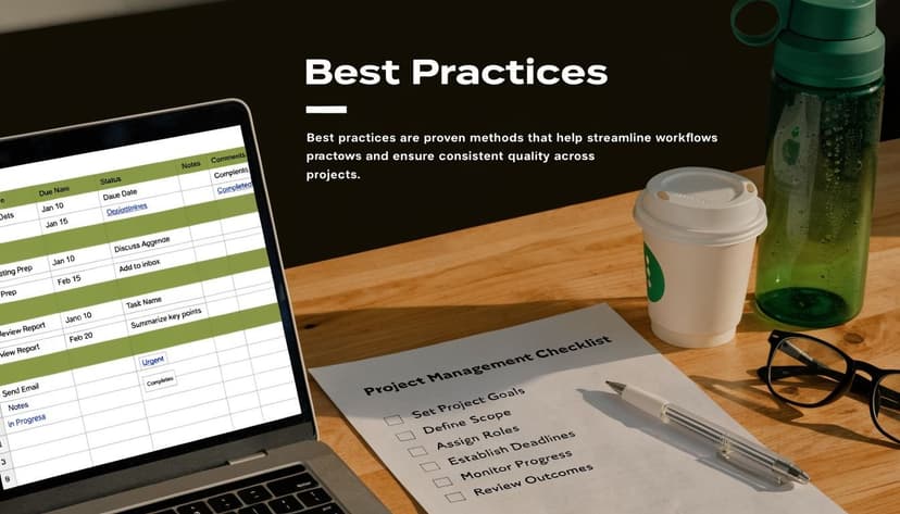 A laptop showing a project management spreadsheet next to a physical checklist on a desk.