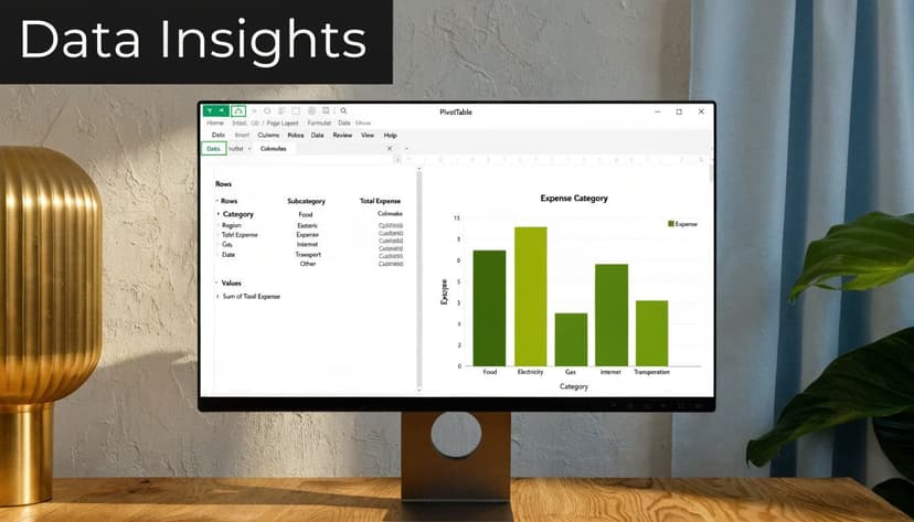 Screenshot from A screenshot of a completed Excel PivotChart showing a breakdown of business expenses by category (e.g.,