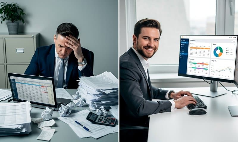 Comparison of manual versus automated bank statement processing showing time and error differences