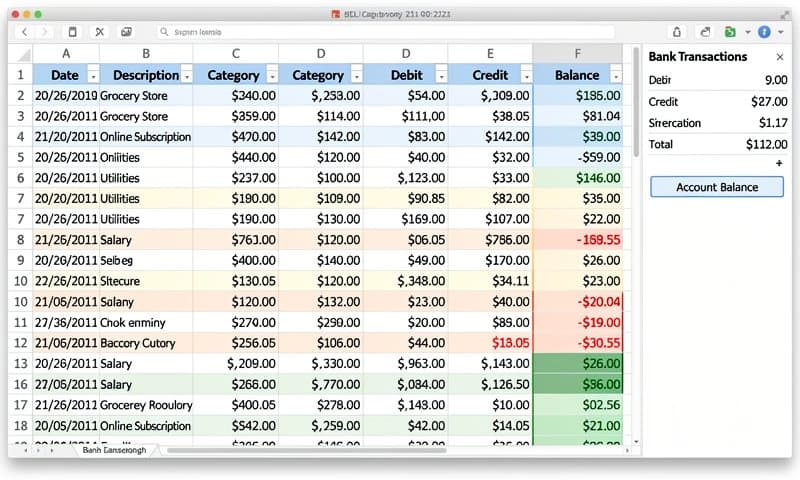 Excel spreadsheet showing imported Capitec bank transactions