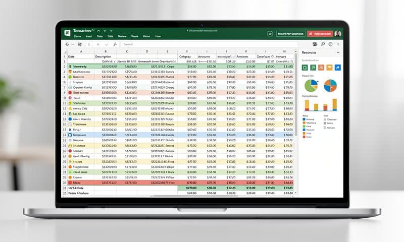 Spreadsheet showing bank transactions extracted from multiple PDF statements via batch processing